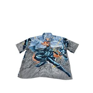 Claudio Nucci Mens XXL Comic Book Graphic Print Button Up Shirt Blue Grey Russia